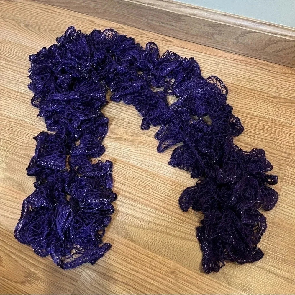 Fashion Handmade Crochet Ruffle Lace Scarf Purple Extra Long